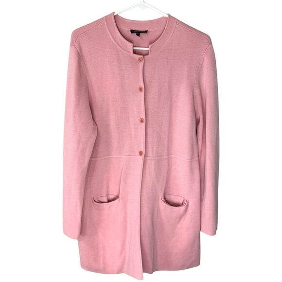 Eileen Fisher Silk Cotton Blush Pink Long Button Cardigan Coat Size Large - Picture 1 of 7